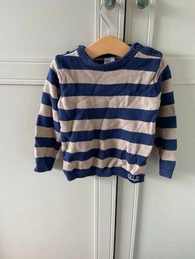 blue and tan striped jumper 12-18months
