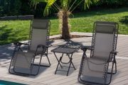 NEW SALE | 3pcs Sun Lounger Chairs with Table, Folding Zero Gravity Chairs, W/ Cup Holders, Grey