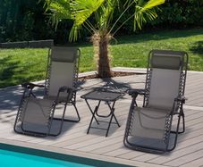 NEW SALE | 3pcs Sun Lounger Chairs with Table, Folding Zero Gravity Chairs, W/ Cup Holders, Grey