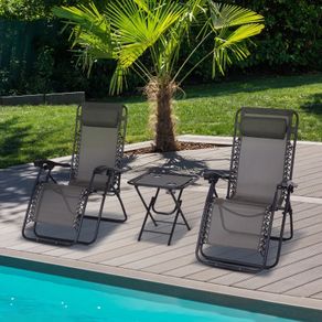 NEW SALE | 3pcs Sun Lounger Chairs with Table, Folding Zero Gravity Chairs, W/ Cup Holders, Grey