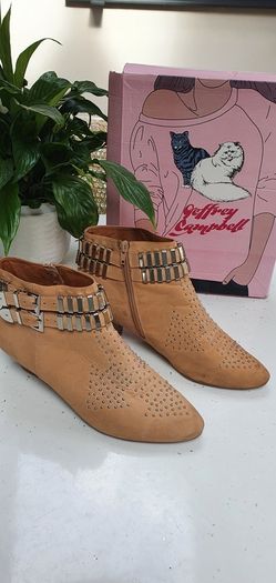 JEFFREY CAMPBELL Benater Nude Leather ankle boots Sz 8UK - Rrp 205 (New)