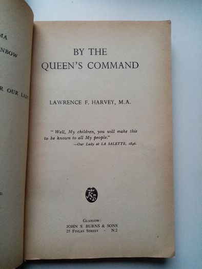 By The Queens Command (1961) - Virgin Mary Interest Book - Religious Interest Book - Spiritual Book - Catholicism Book