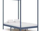Canopy Bed Frame Grey Solid Pine Wood 120x200 cm