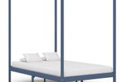 Canopy Bed Frame Grey Solid Pine Wood 120x200 cm