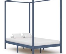 Canopy Bed Frame Grey Solid Pine Wood 120x200 cm