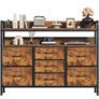 7-Drawer Fabric Chest Of Drawers for Bedroom - 4 Large and 3 Small Drawers with Handles, Storage Organizer with Open Shelf & Sturdy Metal Frame, Ideal for Living Room/Entryway (Rustic Brown) Image 9