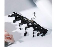 Rock style choker with black beads