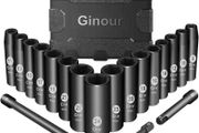 Impact Socket Set 1/2-Inch, 19PCS Drive Master Deep Impact Socket Set 8mm - 24mm, Metric, CR-V, 6 Point, with 3pcs Drive Impact Extension Bar Set 3", 5",10"