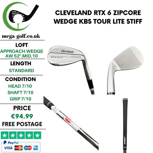 Cleveland RTX 6 Zipcore Wedge Aw 52 Degree.Mid.10 / Kbs Tour Lite Stiff