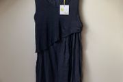 BNWT Navy Asymmetrical Layered Linen Dress Sleeveless Gathered Hem
