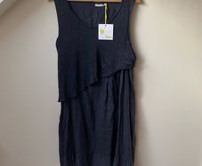 BNWT Navy Asymmetrical Layered Linen Dress Sleeveless Gathered Hem