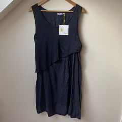 BNWT Navy Asymmetrical Layered Linen Dress Sleeveless Gathered Hem