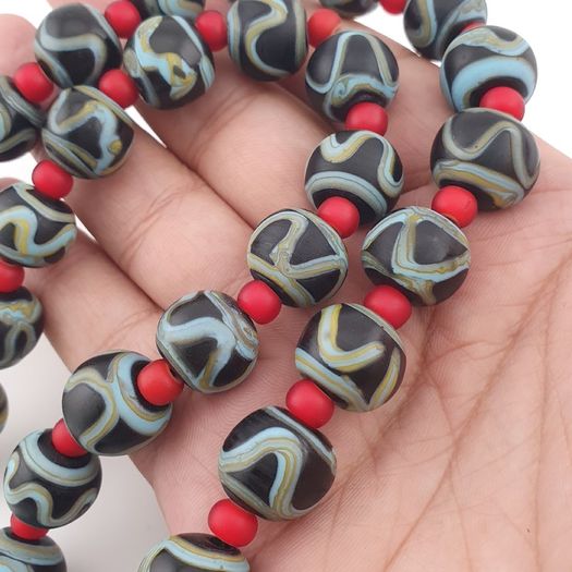 Antique Venetian Style Zigzag Pattern & Venetian WhiteHeart Glass Beads Necklace