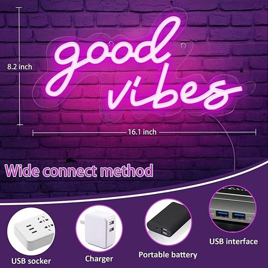Good Vibes Neon Sign,Neon Light Powered by USB with Switch, Purple Led Neon Light Sign for Bedroom,Wall Decor,Game Room,Party, Bar Decor