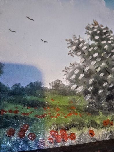 Beautiful landscape oil painting with poppies