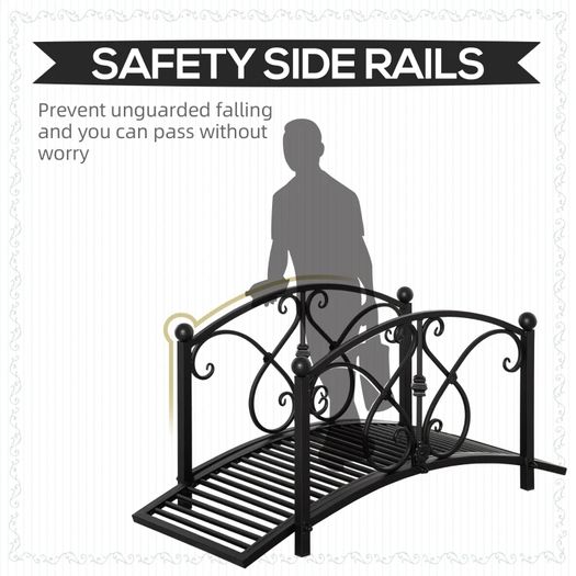 102L x 48W x 49H Classic Metal Garden Bridge with Safety Railings Arc Footbridge Decorative Pond Bridge for Backyard Creek Stream, Black