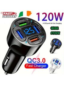 120W Fast Car Charging 4 Usb Digital Display 4-in-1 PD Mobile Phone Charging