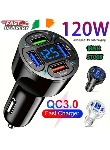 120W Fast Car Charging 4 Usb Digital Display 4-in-1 PD Mobile Phone Charging