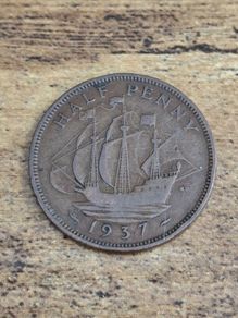 Great Britain UK 1937 Half Penny George VI Coin - free standard postage