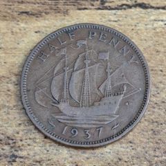 Great Britain UK 1937 Half Penny George VI Coin - free standard postage