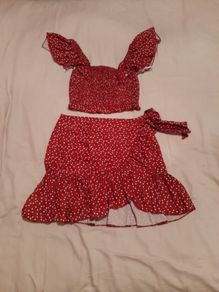 Smocked Crop Top and Mini Wrap Skirt Set