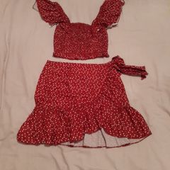 Smocked Crop Top and Mini Wrap Skirt Set