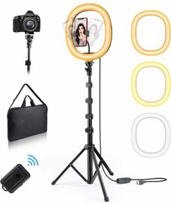10.2 inch Selfie Ring Light with Stand and Phone Holder, Portable and Detachable LED Ring Light, 3 Color Modes, Bluetooth Control, 63 inch Height, Ring Light with Carrying Bag