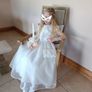 Girls 3d petals communion dress + fur cape jacket Paul Costello 8 9 10 years age + bag tiara headpiece gloves shoes Image 3