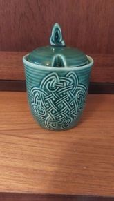 Lovely Vintage Retro 70's Jade Green Ceramic Lidded Mustard Pot or Conserve Pot made by St. Michael's House in Dublin