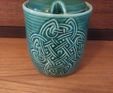 Lovely Vintage Retro 70's Jade Green Ceramic Lidded Mustard Pot or Conserve Pot made by St. Michael's House in Dublin