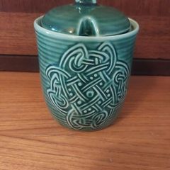 Lovely Vintage Retro 70's Jade Green Ceramic Lidded Mustard Pot or Conserve Pot made by St. Michael's House in Dublin