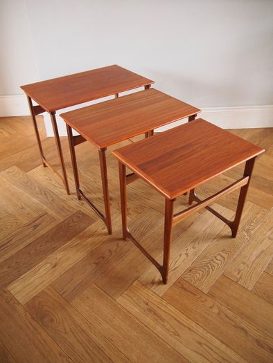 Danish Mid Century Modern Teak Nest Of Tables / B.C. Mobler, Vejle, Denmark, Vintage 1960s