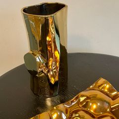 Polspotten Gold Trunk Porcelain Vase, Dutch Designer Handmade