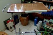 Vintage German side table with grey metal frame on wheels