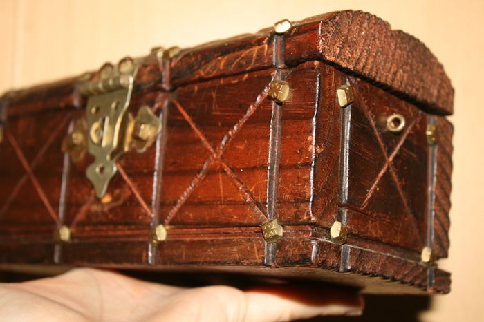 Antique Unusual Small Size Trunk -moneybox 8,2" x 3,4" H-4"