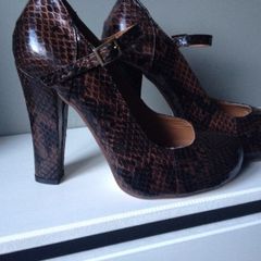 NEW with Tags! Brown Snake Effect High Heel Court Shoe with Ankle Strap ( Size 5/eu38)