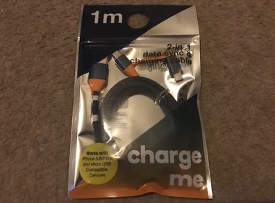 USB 2-in-1 Data Sync & Charging Cable (New)