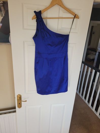 Blue one shoulder mini dress with pockets