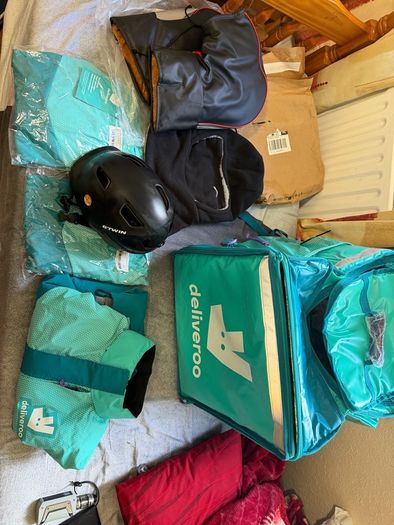 Deliveroo Bag Helmet Gloves Mask