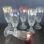 Fabulous Set of Six Vintage Retro Pressed Glass Footed Flutes with Bands of Iridescent Rainbow Colours and Floral Motifs, Capacity 120mls Image 8