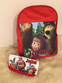 Masha and the bear Personalized set of pencil case and school bag Birthday Gift Boys Girls with your own name on it! / back to school stationery