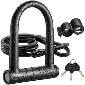 Bike Lock,20mm Heavy Duty Combination Bicycle u Lock Shackle 4ft Length Security Cable with Sturdy Mounting Bracket and Key Anti Theft Secure Locks