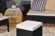 Footstool Wicker Ottoman with Padded Seat Cushion Outdoor Patio Furniture for Garden Poolside Living Room, 50 x 50 x 35 cm, Black