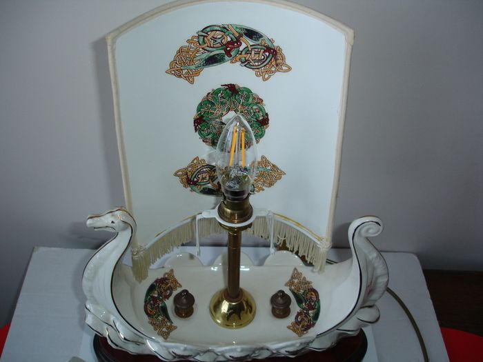 CRE Irish Porcelain Hand Made Viking Ship Table Lamp in Galway