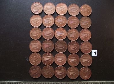 30 Irish 1 penny coins (1988-2000) Nice Condition!