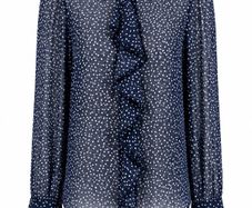 Zara Navy Polka Dot Blouse