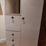 White Painted Vintage Wooden Wardrobe with Mirror, Drawers & Hanging Space Image 8