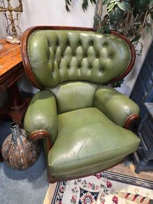 Leather Green Library Armchair