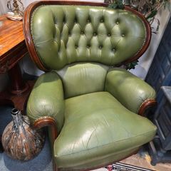 Leather Green Library Armchair