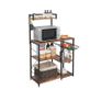 Bakers Rack with Shelves  Microwave Stand with Wire Basket, 6 S-Hooks, Kitchen Shelf, Utility Storage for Spices Pots and Pans Rustic Brown Image 2